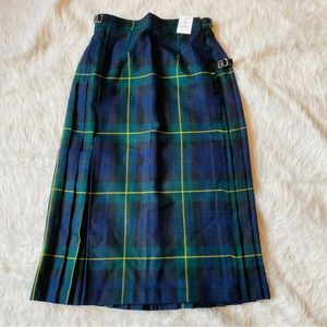 NWT authentic vintage Scottish tartan Kilt midi length blue plaid wool size M